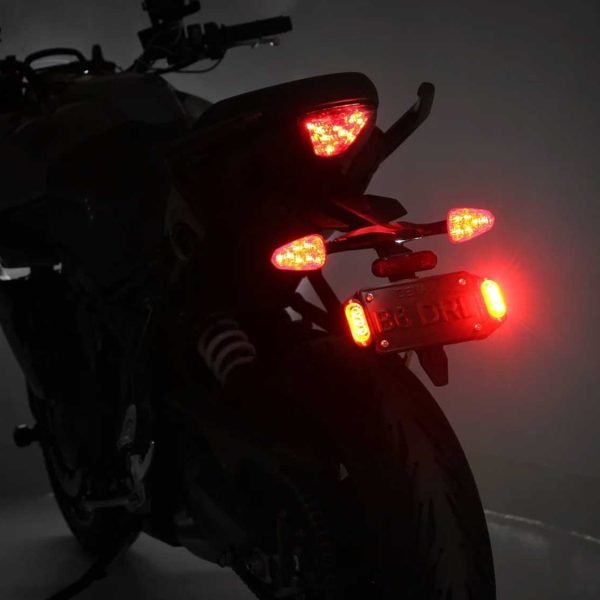 Plug-&-Play Rear T3 Turn Signal License Plate Kit for Triumph Tiger Sport 660 '22- Night View Lit Up