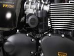 Denali Horn Mount for Triumph Bonneville & Thruxton '04-'16 showing a Denali Soundbomb Compact Air Horn