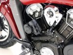 Denali Horn Mount for Indian Scout '15-'21 & Scout Bobber '18-'21 holding the DENALI Soundbomb Compact