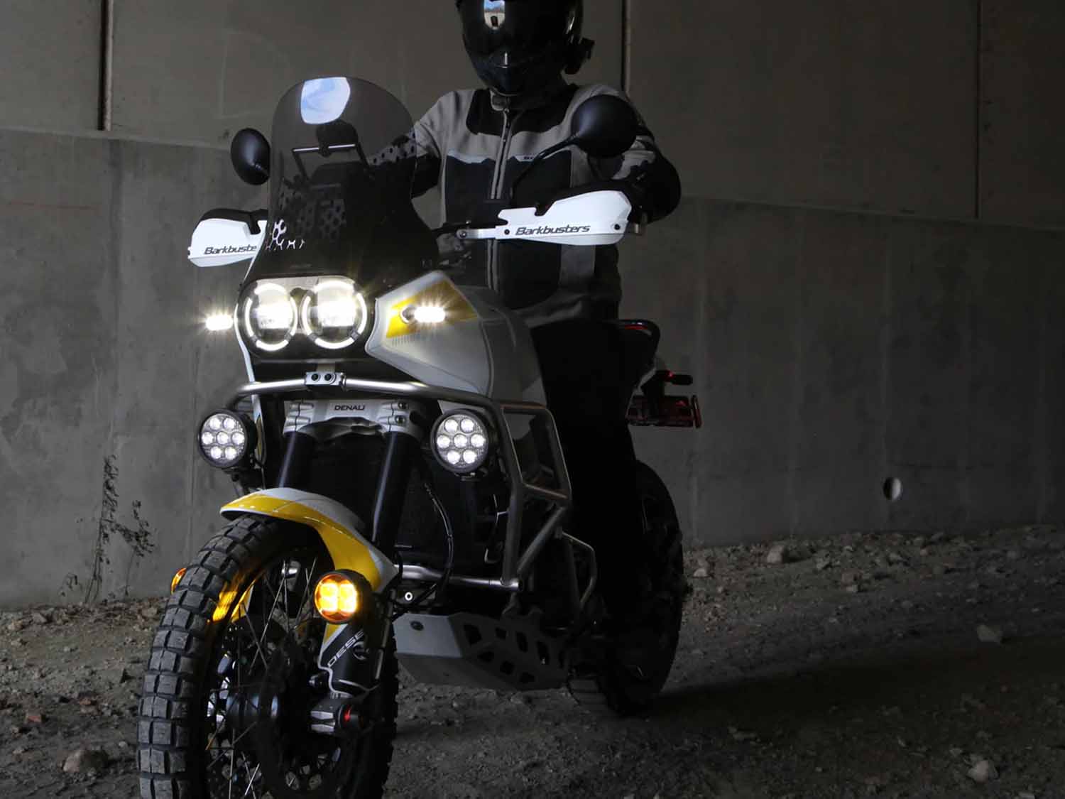 Denali D7 LED Driving Lights and D3 Fog Lights installed and controlled with a CANsmart Controller for Ducati DesertX and Multistrada V4