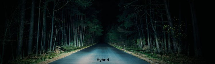 Denali Motorcycle LED Lights showing the Beam Pattern from LED Hybrid Lights