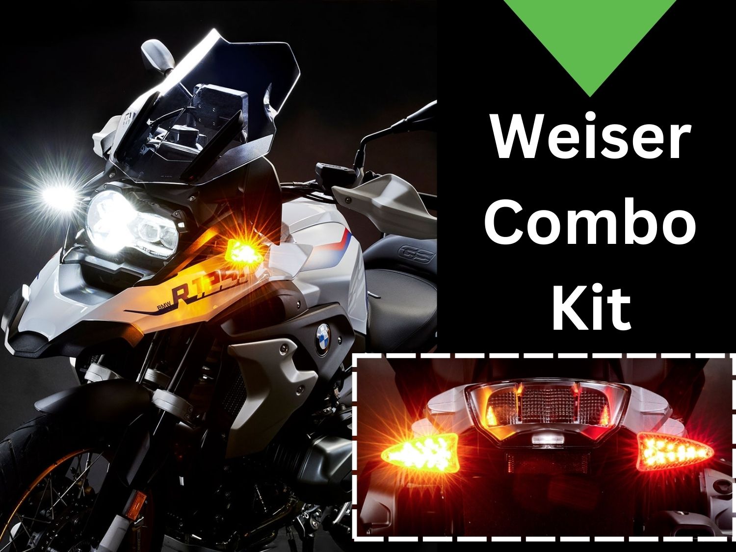 Weiser Combo Kit Extreme Evo Indicator Front and Rear EXT-EVO-DRBT-RGS1E-CMB-2M2S 2LS2 moto-mate Weiser Extreme Evo combo kit front and rear indicators for BMW R1300GS/A and BMW R1250 GS/A