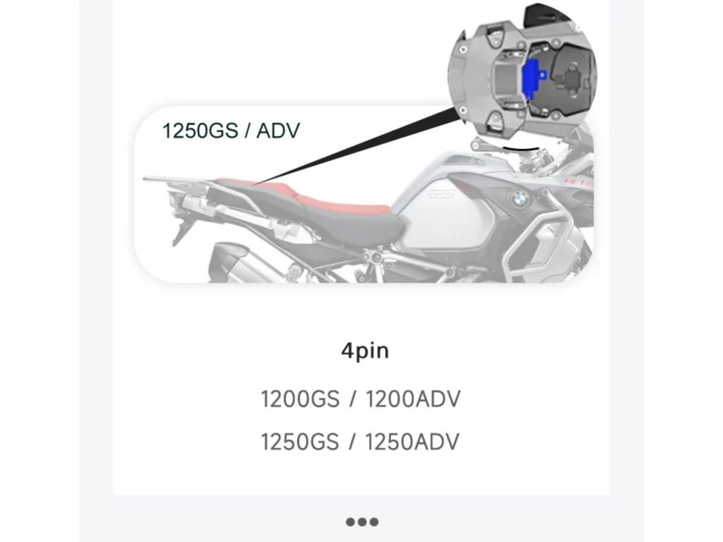 Chigee CGRC CAN 4-pin connection point on BMW R1250 GS and R1250 GSA motorcycles.