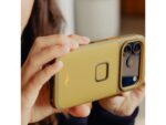 Peak Design Gnar Case for iPhone 17 Pro and iPhone 17 Pro Max in Kelp (Olive green) angled rear view person holding the pone