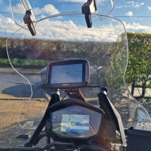 Best Navigation Mount Front View for Moto Guzzi V85 models Strada, TT and TT Travel up to 2024